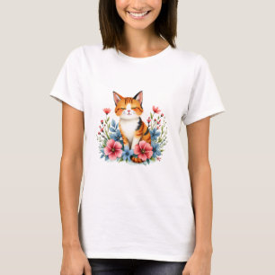 Cottagecore-Blumen-Katze Serene Feline Botanik T-Shirt