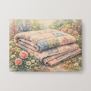Cottagecore Blumen-Patchwork-Quilt Aquarell Button
