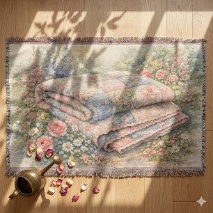 Cottagecore Blumen-Patchwork-Quilt Aquarell Decke