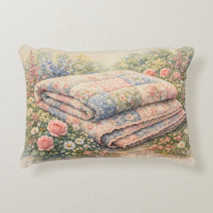 Cottagecore Blumen-Patchwork-Quilt Aquarell Dekokissen