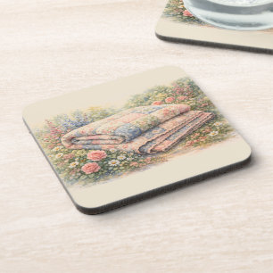 Cottagecore Blumen-Patchwork-Quilt Aquarell Getränkeuntersetzer