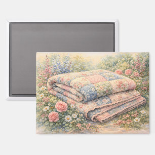 Cottagecore Blumen-Patchwork-Quilt Aquarell Magnet