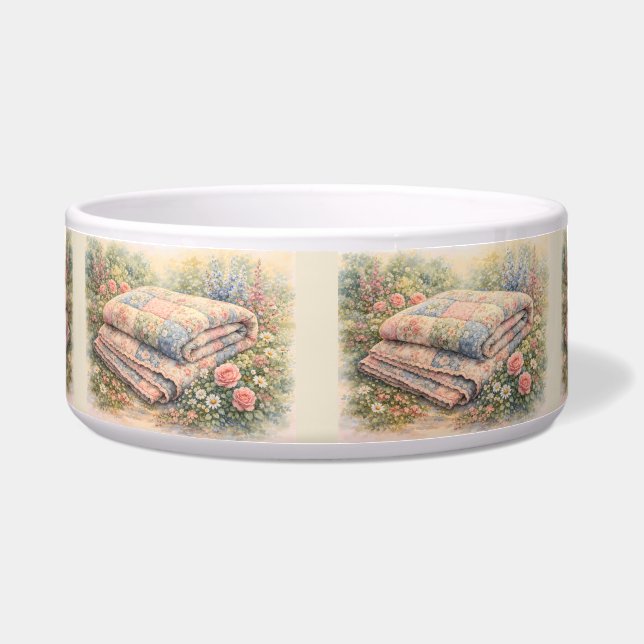 Cottagecore Blumen-Patchwork-Quilt Aquarell Napf (Vorderseite)