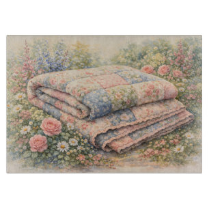 Cottagecore Blumen-Patchwork-Quilt Aquarell Schneidebrett