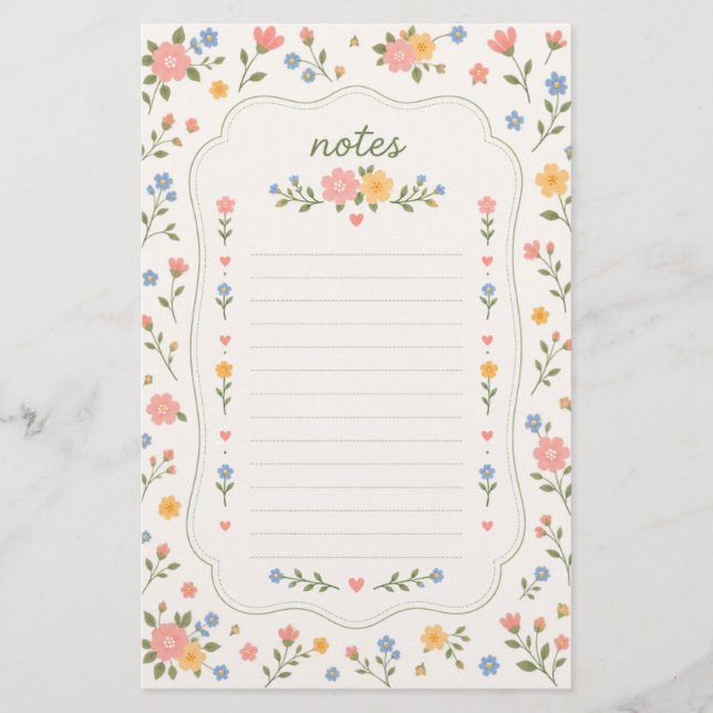 Cottagecore-Blumen-Schreibpapier Briefpapier (Vorderseite)