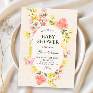 Cottagecore-Blumengarten-Baby-Party Einladung