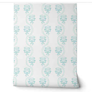Cottagecore-Blumenstreifenbögen - Pastell-Teal Tapete