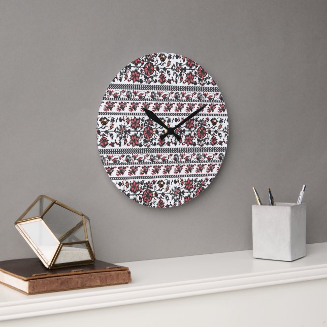 Cottagecore-Botanik-Blumenmuster Große Wanduhr (Büro)