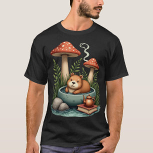 Cottagecore Capybara Heißquellen-Pilz-Hütte L T-Shirt