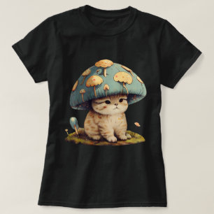 Cottagecore Cat Mushroom Hat ästhetische Kawaii T-Shirt