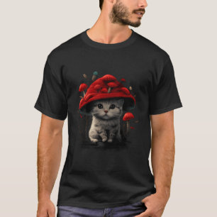 CottageCore Cats Ästhetische Katze Red Mushroom Ha T-Shirt