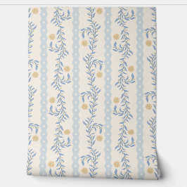 Cottagecore Climbing Floral Stripes Blue & White Tapete
