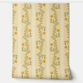 Cottagecore Climbing Floral Stripes - Light Yellow Tapete