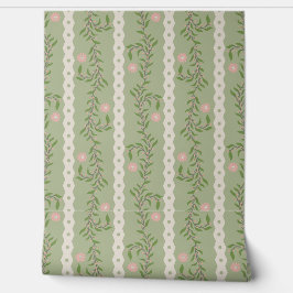Cottagecore Climbing Floral Stripes on Sage Green Tapete
