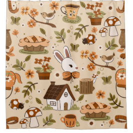 cottagecore easter bunny rabbit beige duschvorhang