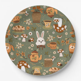 cottagecore easter bunny rabbit green pappteller
