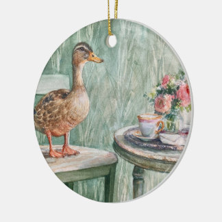 Cottagecore-Ente und Teetassen-Ornament Keramik Ornament