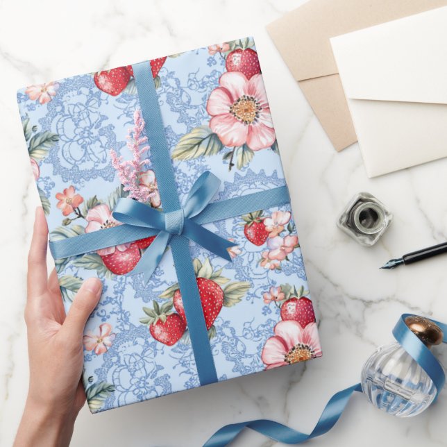 Cottagecore Erdbeer-Muster  Geschenkpapier (Schenken)