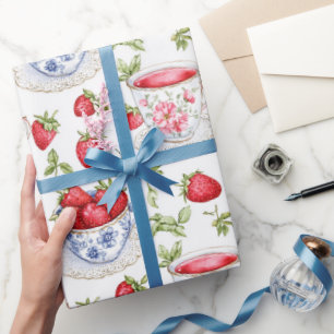 Cottagecore Erdbeer-Muster  Geschenkpapier