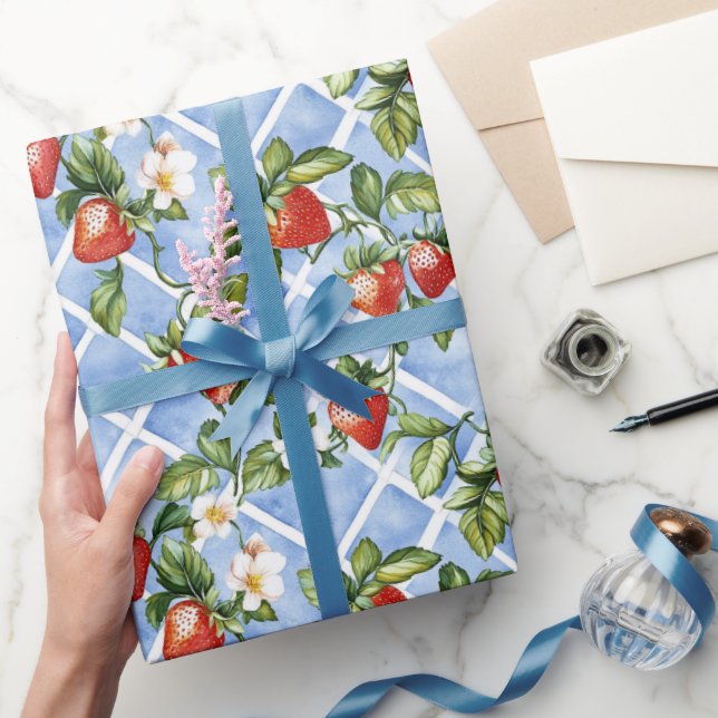 Cottagecore Erdbeer-Muster  Geschenkpapier (Schenken)