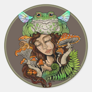 Cottagecore Fairy Frog Runder Aufkleber