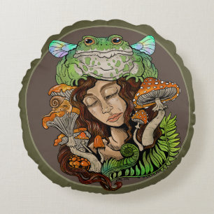 Cottagecore Fairy Frog Rundes Kissen
