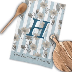 Cottagecore Fall Floral Streifen Custom Monogram Geschirrtuch