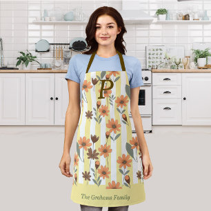 Cottagecore Fall Floral Streifen Custom Monogram Schürze