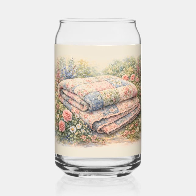 Cottagecore Floral Patchwork Quilt Watercolor Dosenglas (Rückseite)