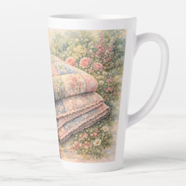 Cottagecore Floral Patchwork Quilt Watercolor Milchtasse (Rechts)