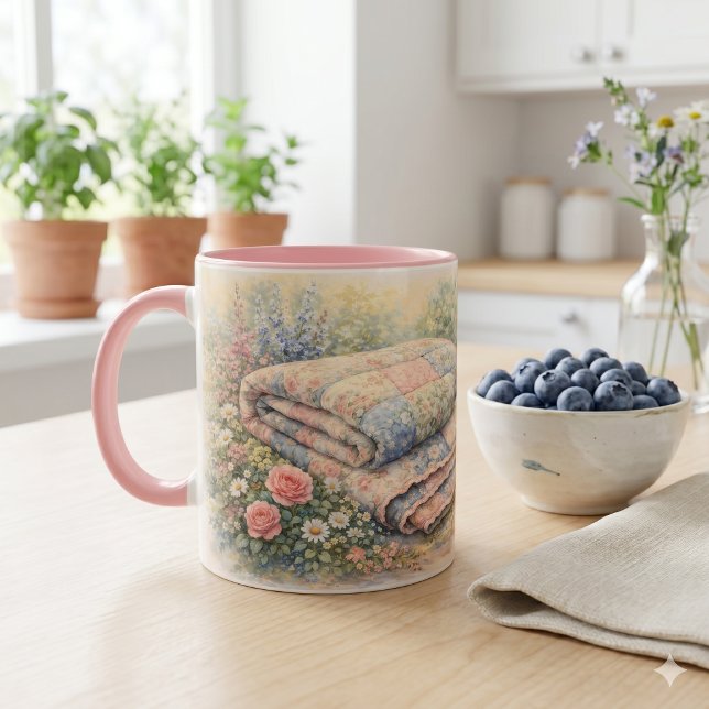 Cottagecore Floral Patchwork Quilt Watercolor Tasse (Cottagecore Floral Patchwork Quilt Watercolor Mug)