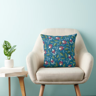 CottageCore Floral Pillow in Deep Blue und Red Kissen
