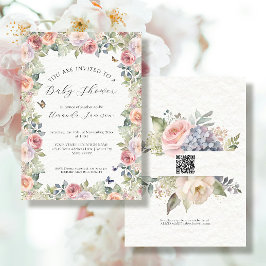 Cottagecore Floral Pink Roses n Butterflies Girl Einladung