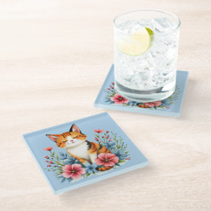 Cottagecore Florale Katzen Serene Feline Botanik Glasuntersetzer