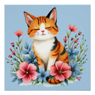 Cottagecore Florale Katzen Serene Feline Botanik Poster
