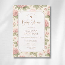 Cottagecore Florale Rosa Hydrangea Gold Babyparty-