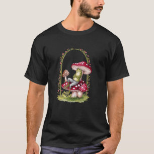 Cottagecore-Frosch auf Pilzen entspannt mit süßem T-Shirt