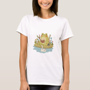 Cottagecore-Frosch beim Lesen einer Buchillustrati T-Shirt