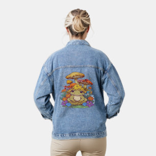 Cottagecore-Frosch mit Blumen und Pilzen Jeansjacke