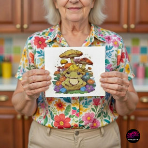 Cottagecore-Frosch mit Blumen und Pilzen Postkarte