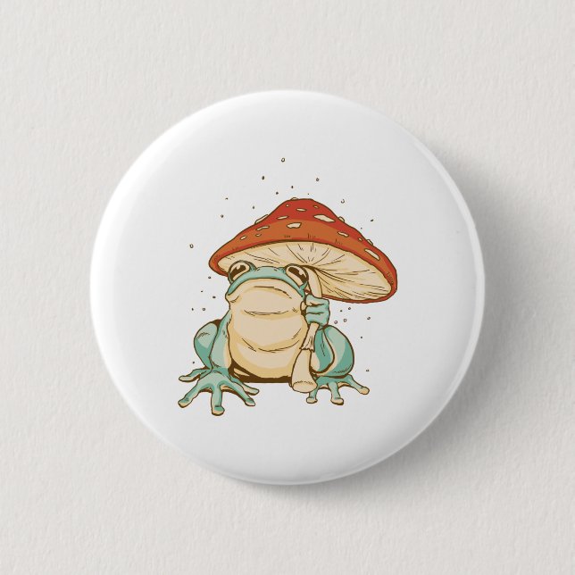 Cottagecore-Frosch mit Pilz Button (Vorderseite)