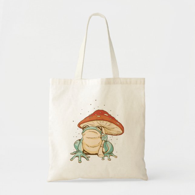 Cottagecore-Frosch mit Pilz Tragetasche (Vorne)