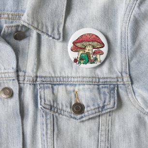 Cottagecore-Frosch mit Pilzhaus Button