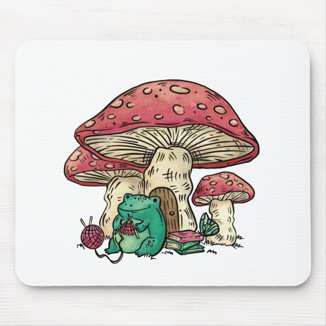Cottagecore-Frosch mit Pilzhaus Mousepad (Vorne)