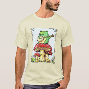 Cottagecore-Frosch mit Pilzhaus spielt Banjo T-Shirt