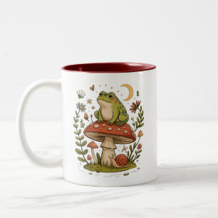 Cottagecore-Frosch-Pilz-Fliegenpilz-Mondwald  Zweifarbige Tasse