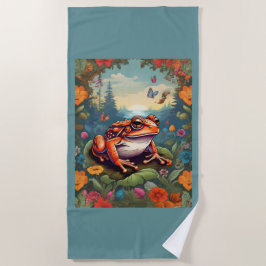 Cottagecore-Frosch-Strandtuch - Farbige Vintage Strandtuch
