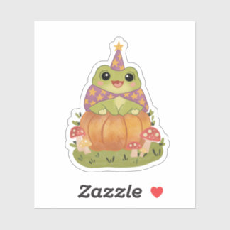 Cottagecore-Frosch-Zauberer-Halloween-Kürbis Aufkleber