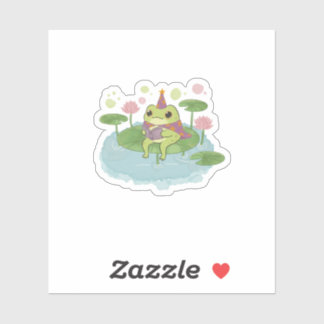 Cottagecore-Frosch-Zauberer-Lesebuch-Kunstprint Aufkleber