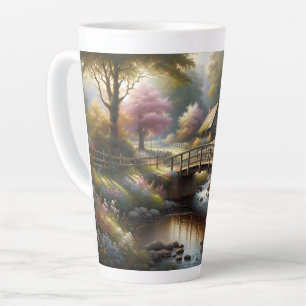 Cottagecore-Frühlingsbrücke Cottage-Szene Milchtasse